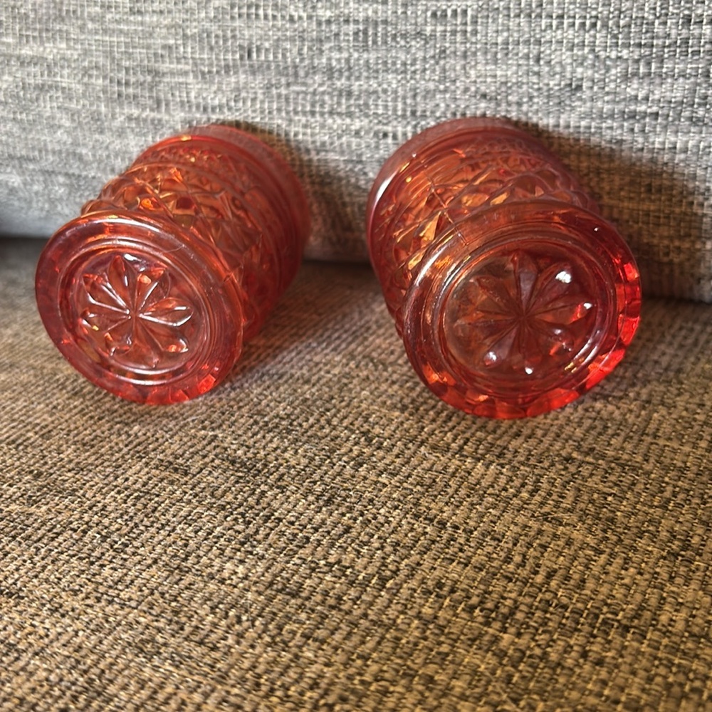 Antique/Vintage Cranberry Red Pressed Glass Toothpick Holders - Picture 2 of 3